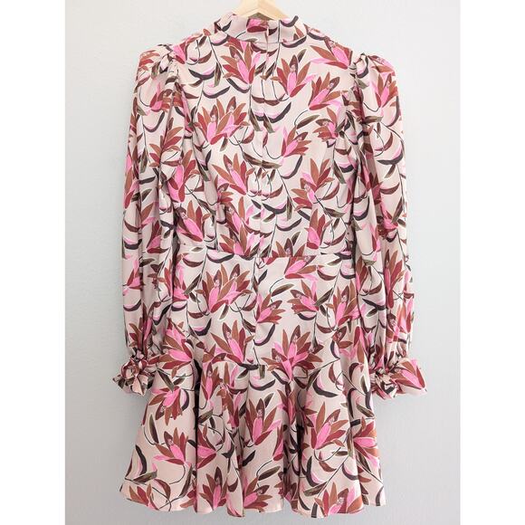 Acler Coleman Mini Dress Pink Wandering Floral Sz 6 Cowl Neck Long Sleeve Flared - Picture 5 of 11